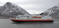 A Hurtigruten ship leaving port