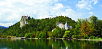 Castle and Church on Shore of Lakebled, Slovenia