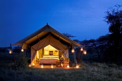 Tented camp by night