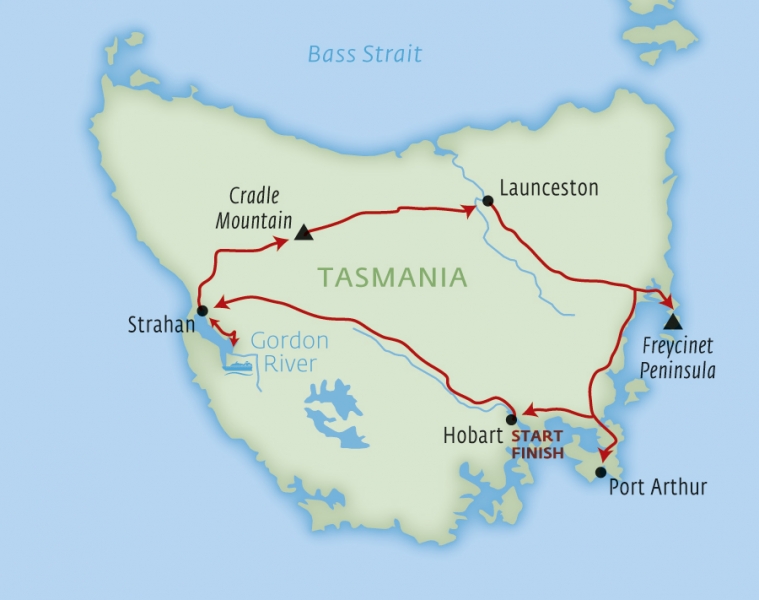 Western Australia and Tasmania itinerary map