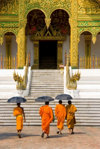 Monks heading to a temple